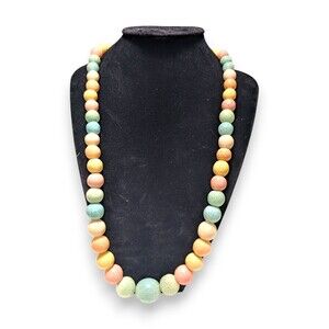 Vintage 50s Genuine Lucite Pastel Beaded Necklace Faux Coral Made in Hong Kong
